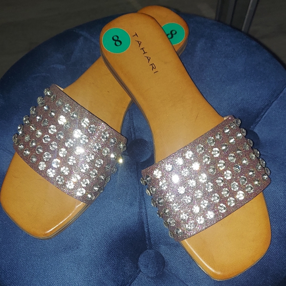 Tahari Brown Sandals with Sparkling Embellishments